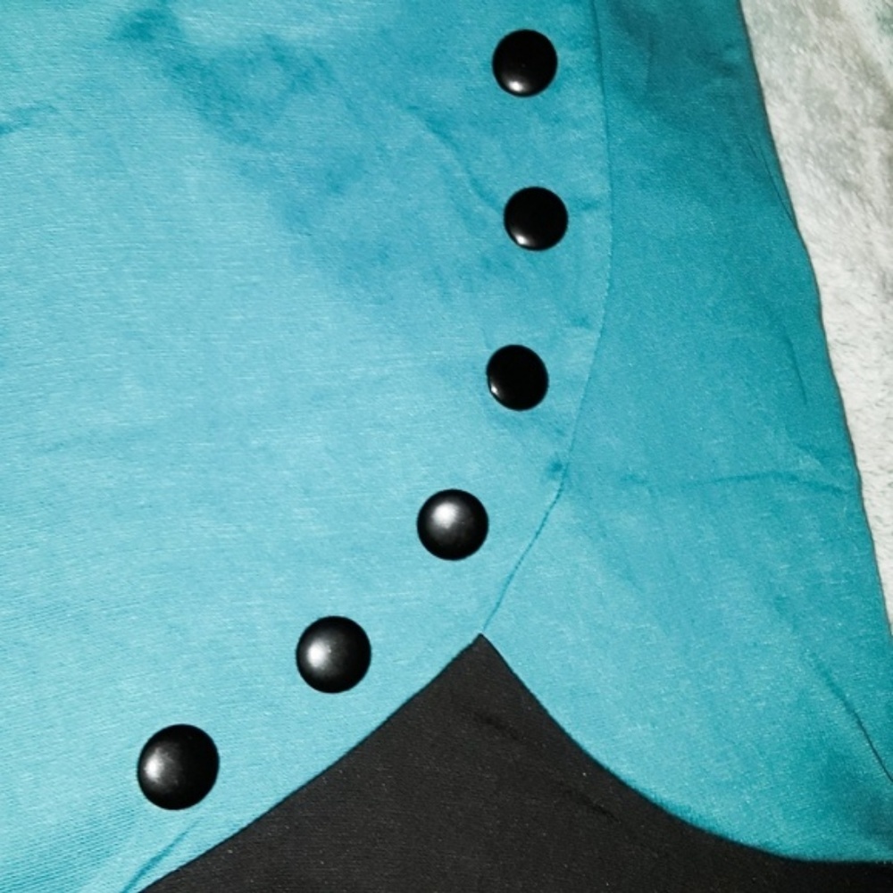 Rockabilly Pin Up Vintage Style Teal & Black Dress - Picture 5 of 8